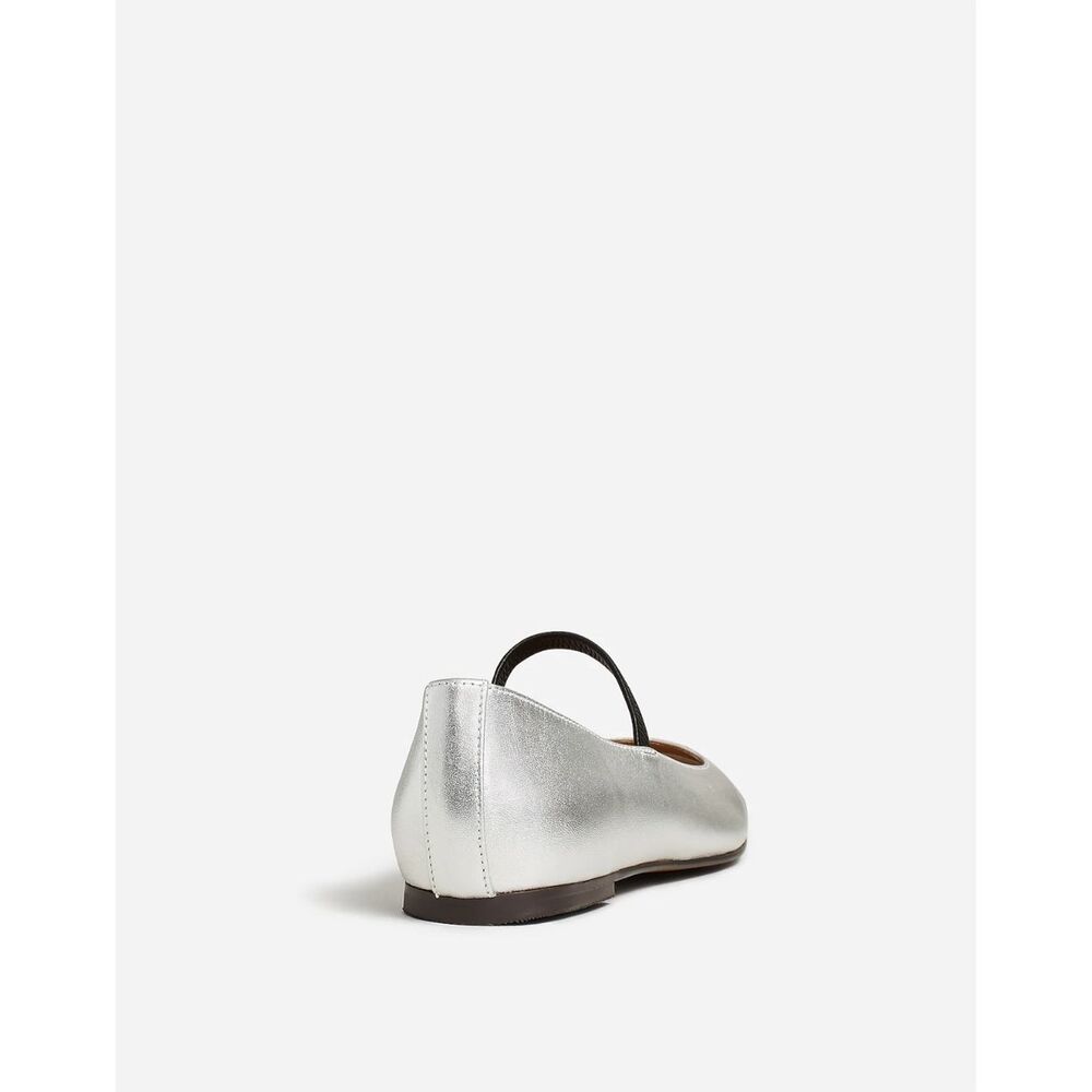 Madewell Silver Mary Jane Flats with Black Strap - Picture 2 of 12